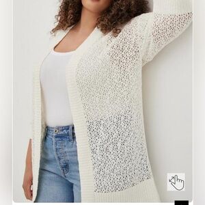 Torrid boho  festival Open Stitch Cardigan cream long line base layer Sweater 2X